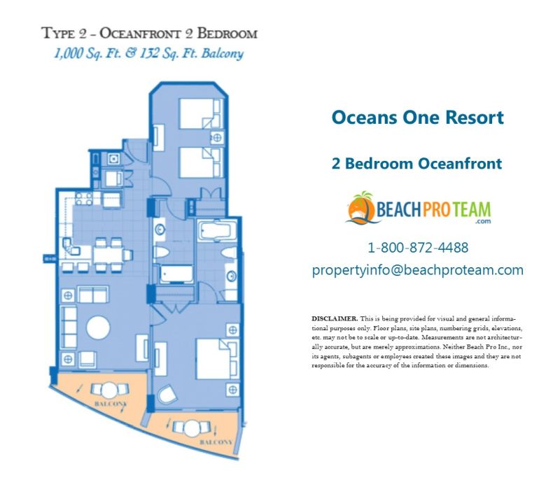 Oceans One Floor Plan D - 2 Bedroom Oceanfront